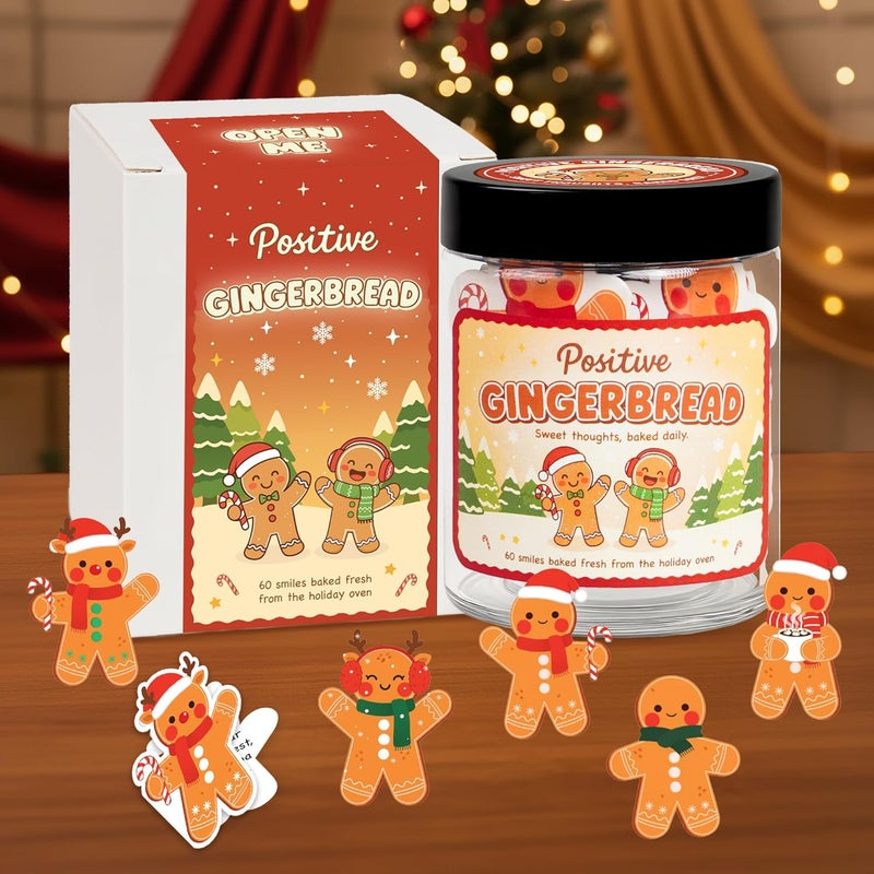 BOYESE Positive Gingerbread Jar with 60 Affirmation Card, Christmas Emotional Support Gingerbread Gifts for Women, Kids, Teens, Christmas Gifts, Stocking Stuffer for Teen Girls, Boys, Women, Men - Image 2